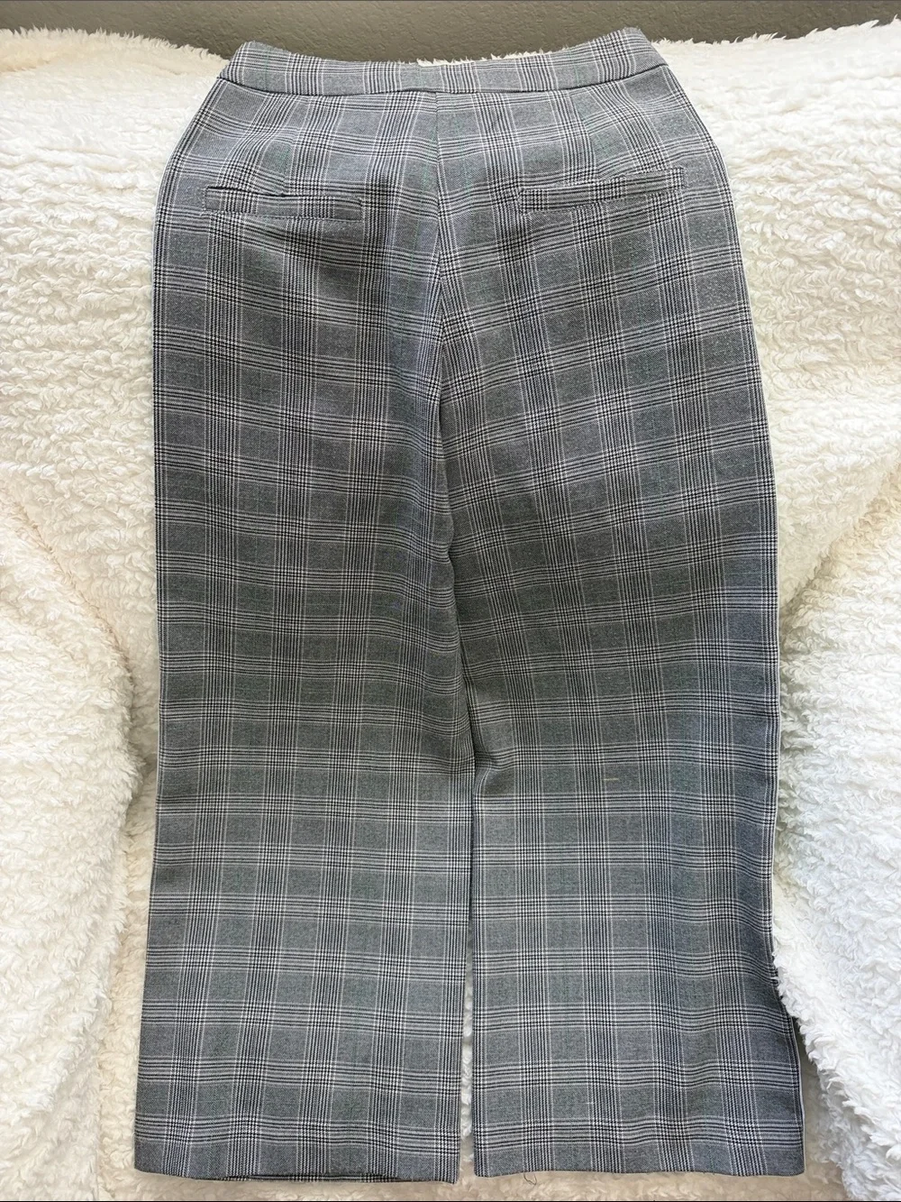 Gray Plaid women’s Dress cropped Pants with Green Side Stripes
